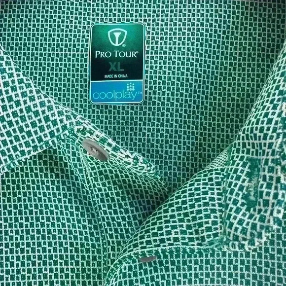 Pro Tour Coolplay Polo Shirt Mens XL Green Striped Short Sleeve 100% Polyester - Picture 3 of 5